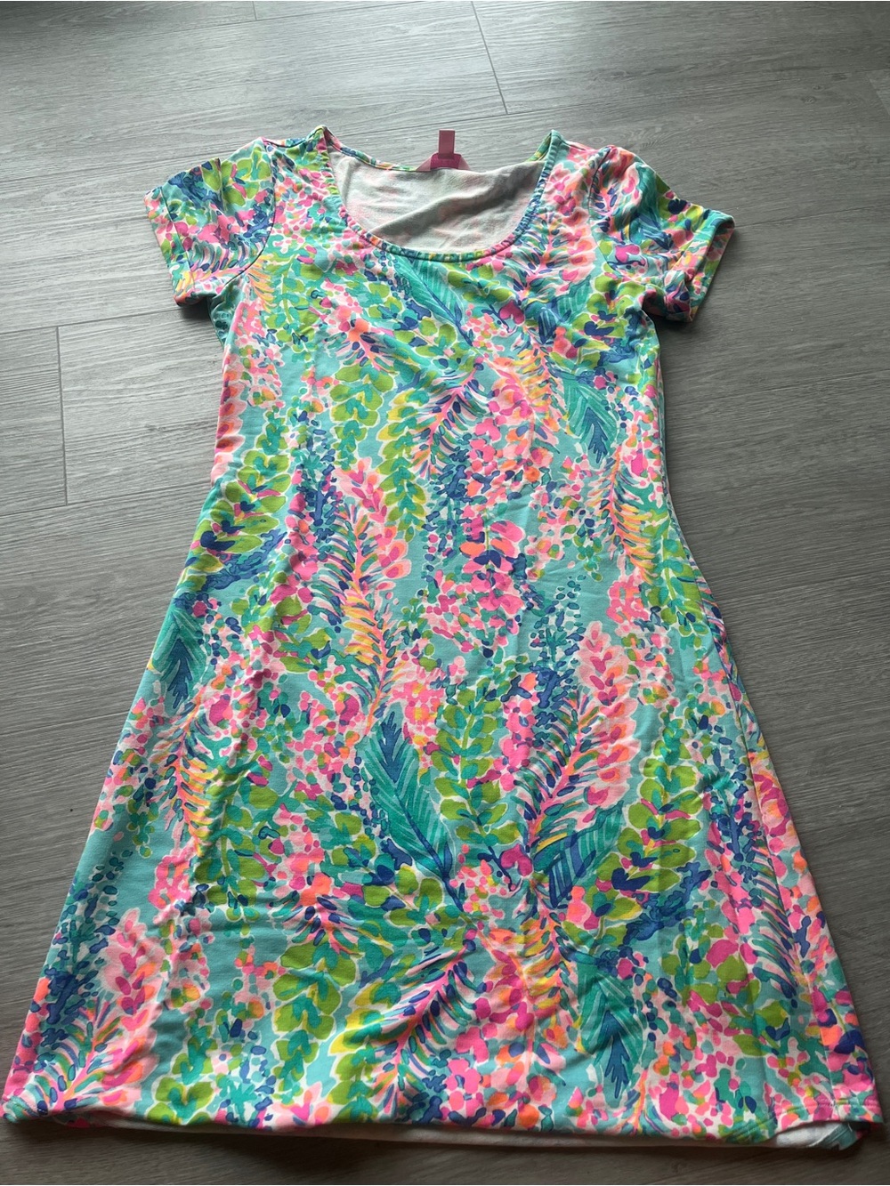 Lilly Pulitzer Aqua Multi Floral Scoop-Neck Short Sleeve A-Line Dress